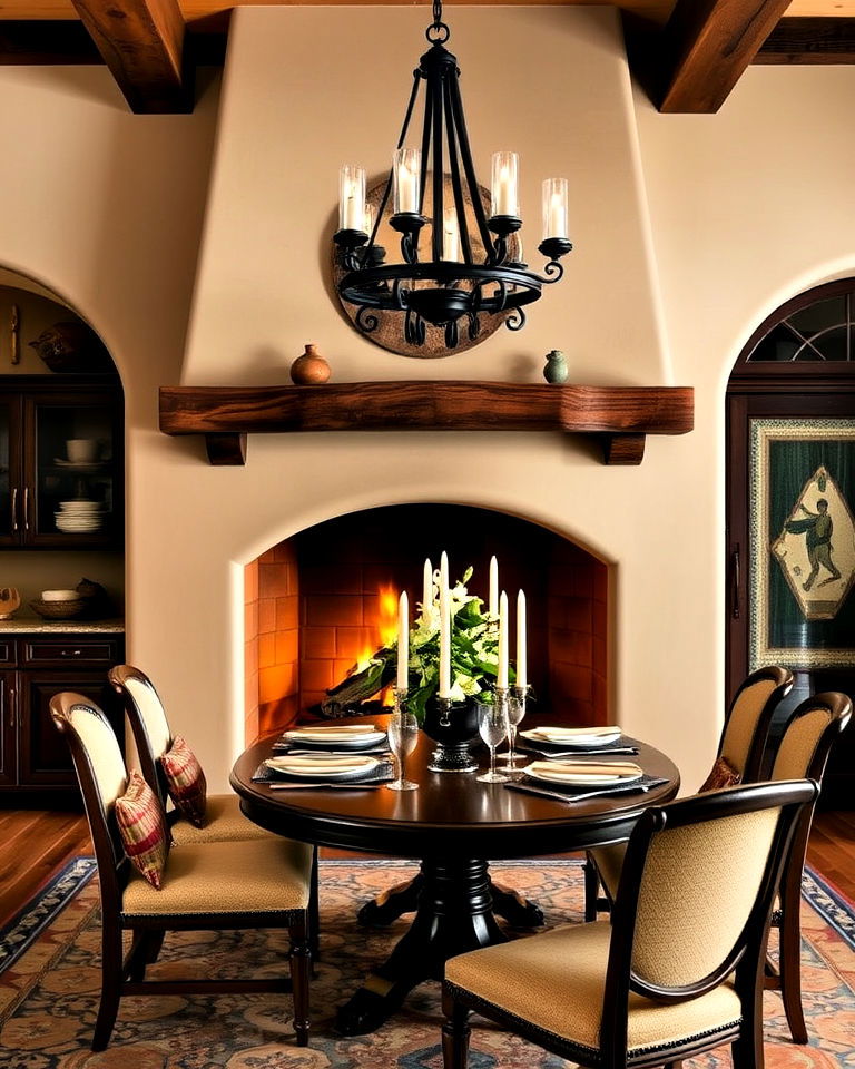 authentic spanish style dining room with stucco fireplace - 30 Dining Rooms With Fireplaces