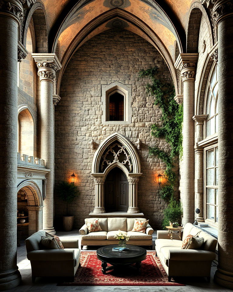 authentic stone walls and columns - 25 Gothic Castle Ideas