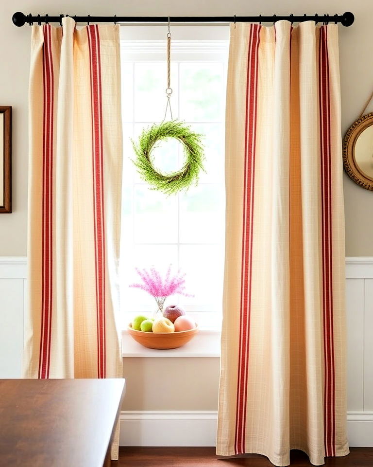 authentic vintage grain sack curtains - 40 Farmhouse Window Treatment Ideas