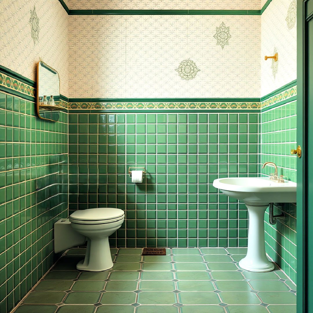 avocado green ceramic tiles for a vintage revival - 25 Green Tile Bathroom Ideas