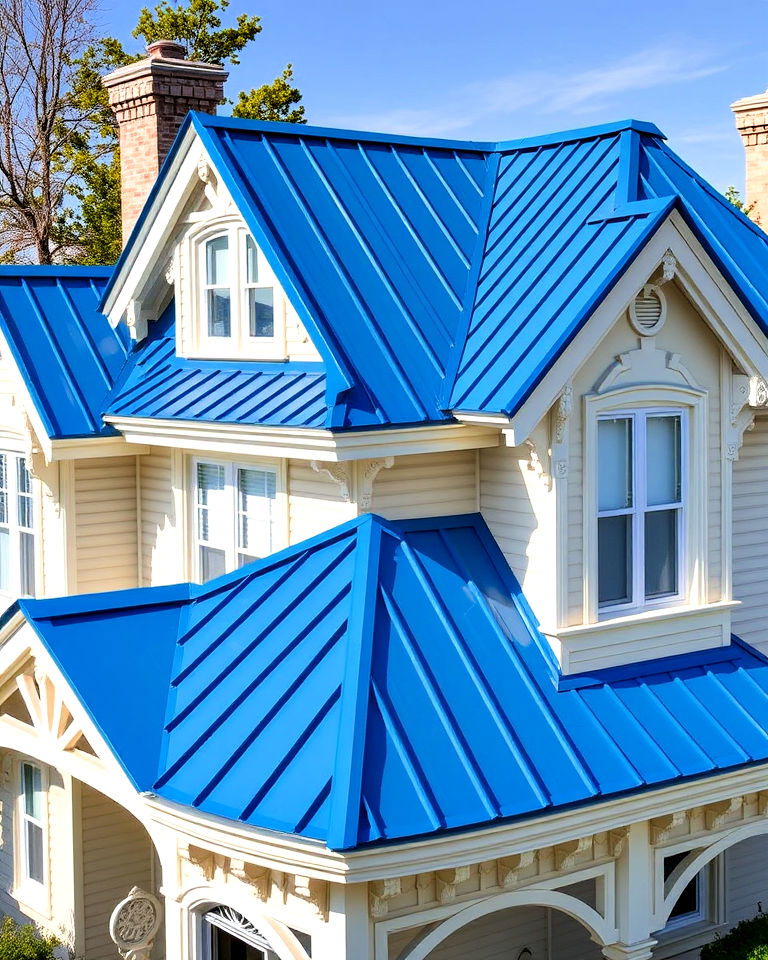 azure blue metal roof for victorian home - 25 Houses With Blue Metal Roofs