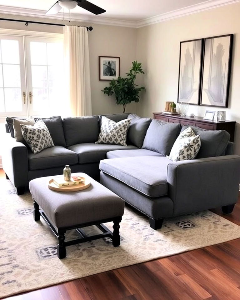 backless bench to create extra seating - 30 Small Living Room Sectional Layout Ideas