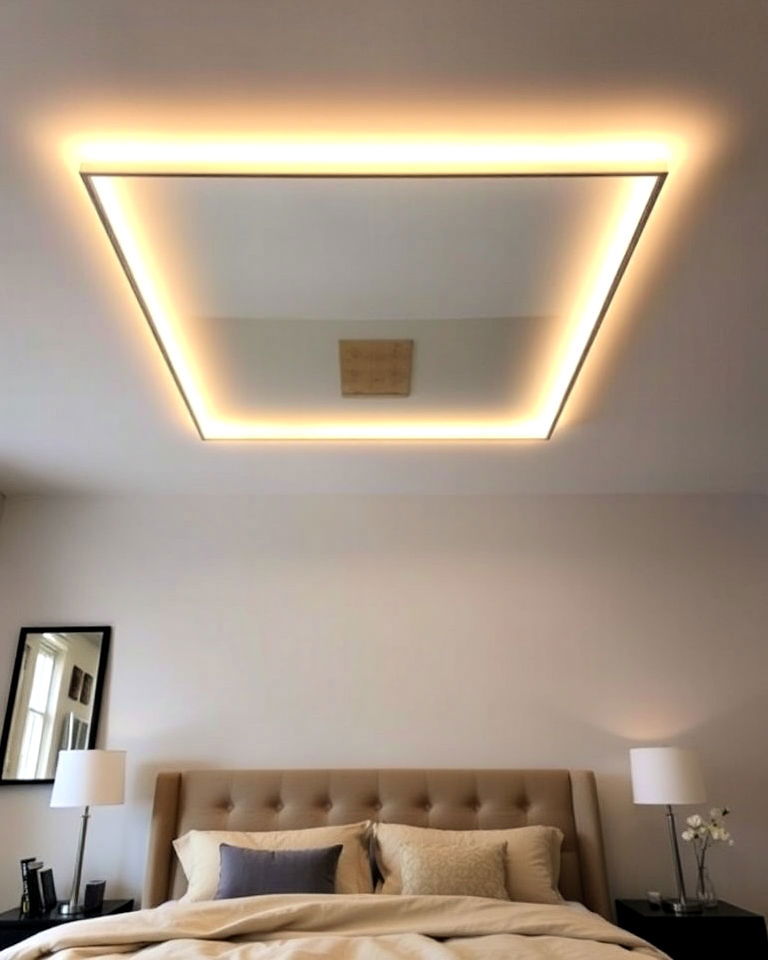 backlit ceiling mirror above the bed - 20 Mirror on Ceiling Above Bed Ideas