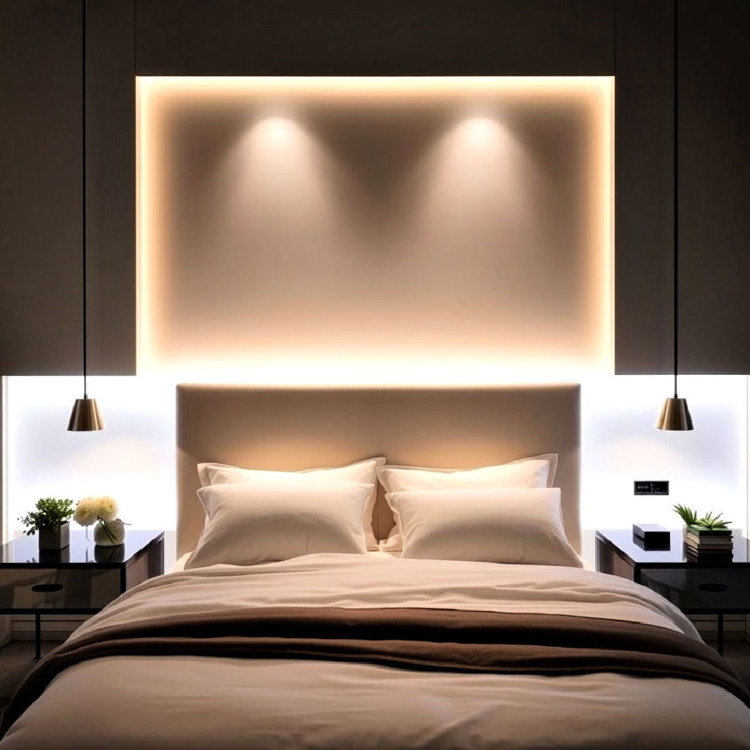 backlit headboard to add soft glow - 40 Bedroom Lighting Ideas