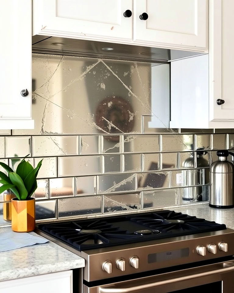 backsplash with antique mirror accents - 30 Mirrored Backsplash Kitchen Ideas