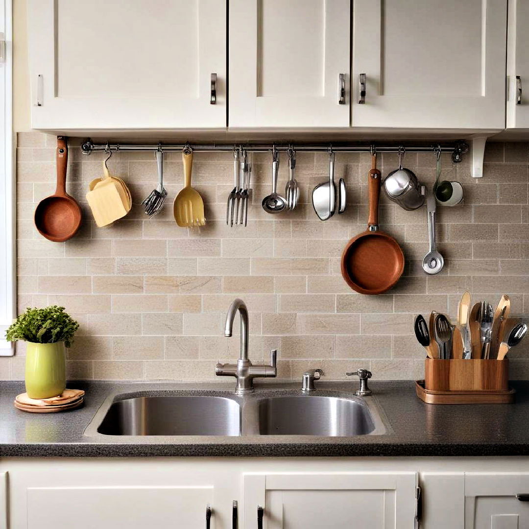 backsplash with built in hooks - 40 Small Kitchen Ideas
