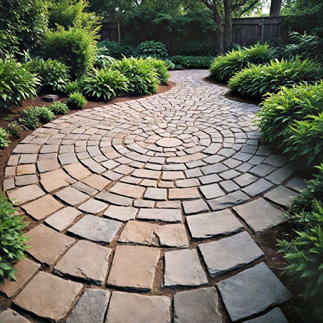 backyard with circular stone pathway - 40 Backyard Walkway Ideas