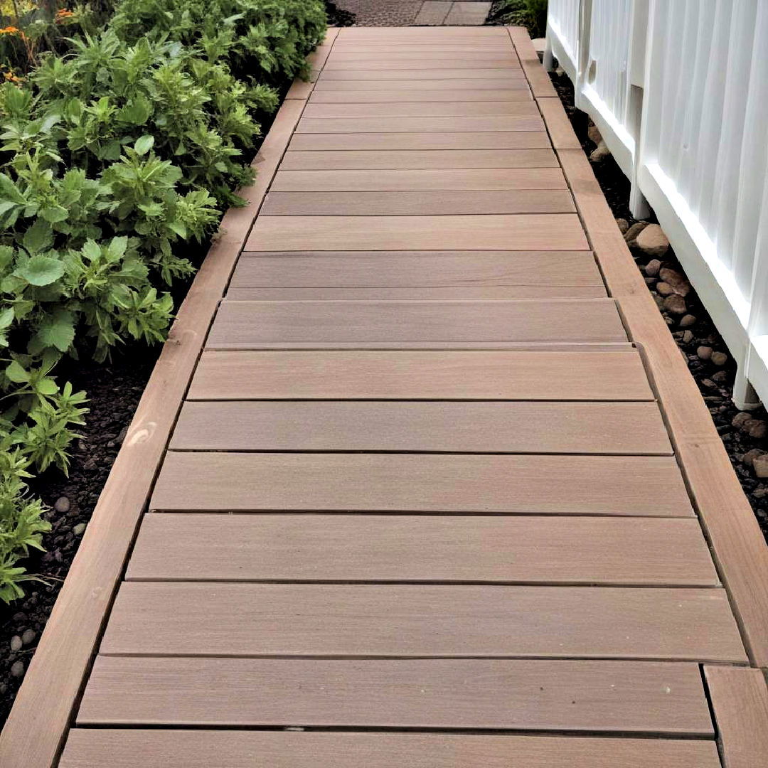 backyard with composite decking boardwalk - 40 Backyard Walkway Ideas