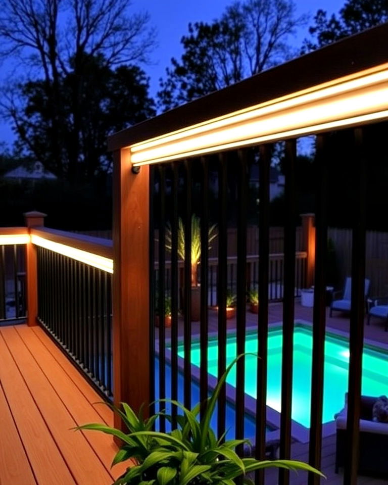 backyard with deck rail lights - 40 Backyard Lighting Ideas
