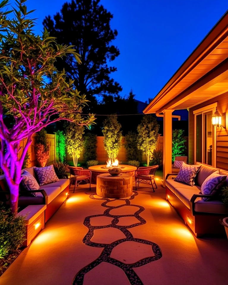 backyard with vibrant colored led lights - 40 Backyard Lighting Ideas