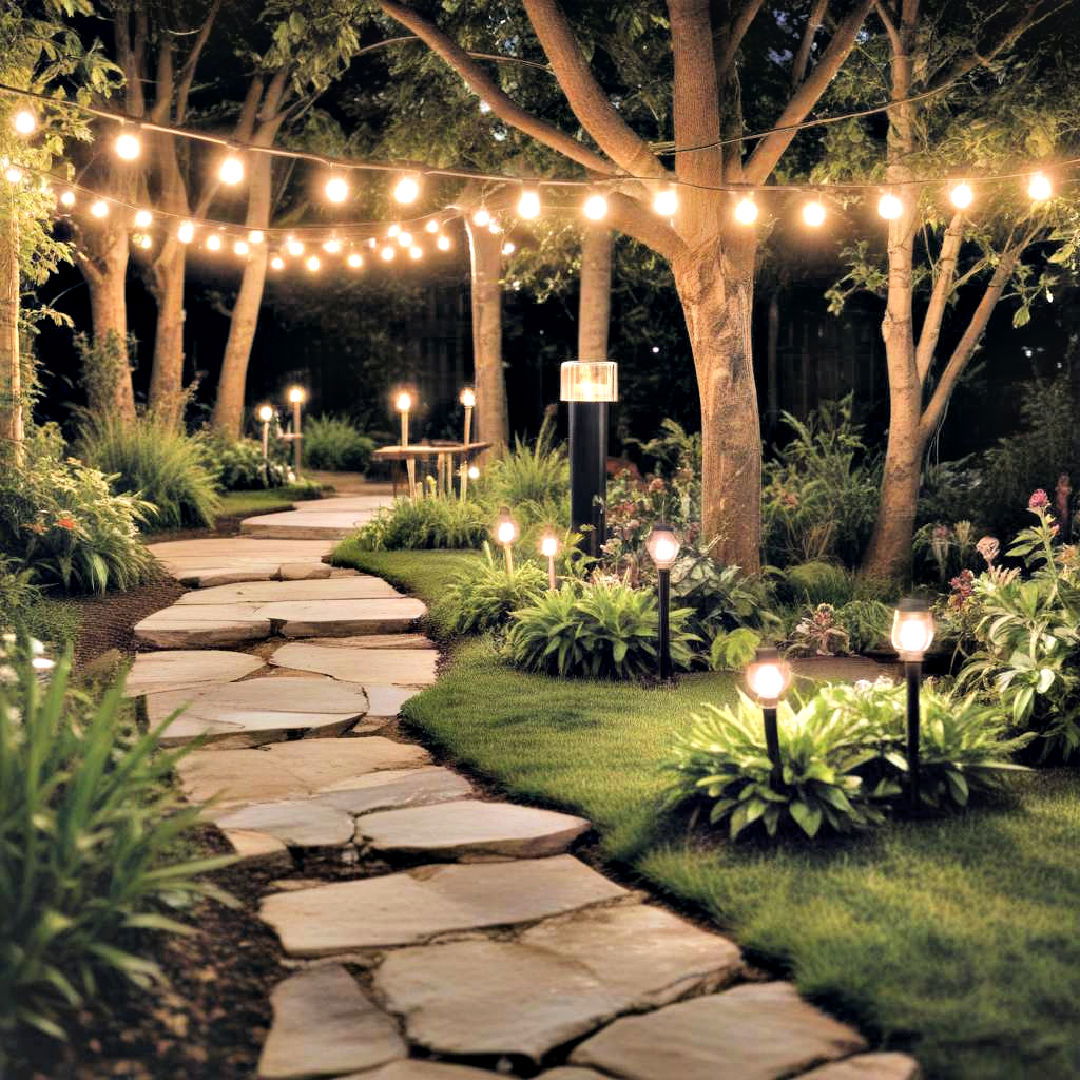 backyard with well placed lighting - 40 Backyard Ideas