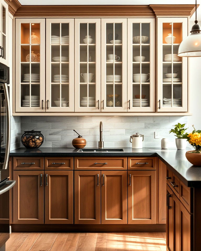 balanced look with solid and glass doors - 15 Kitchen Cabinets With Glass Doors