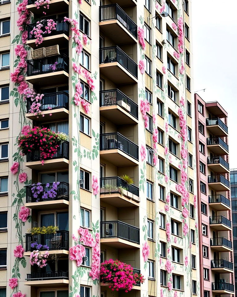 balcony adorned with flower mural - 20 Flower Murals on Buildings