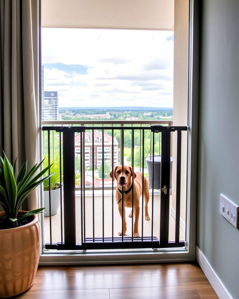 balcony dog gate for safety and security - 20 Dog Balcony Ideas