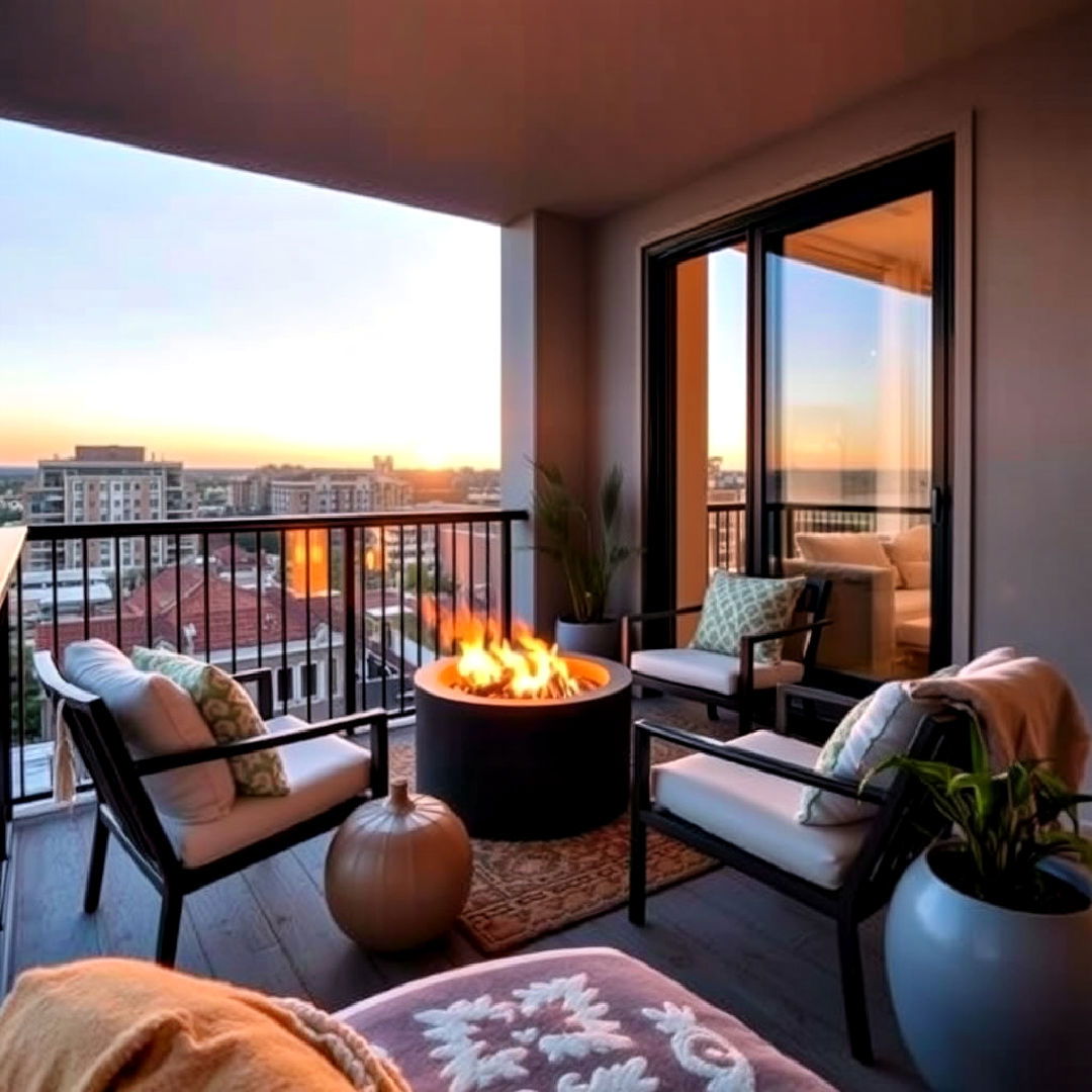 balcony fire pit for cozy evenings - 20 Bedroom Balcony Ideas