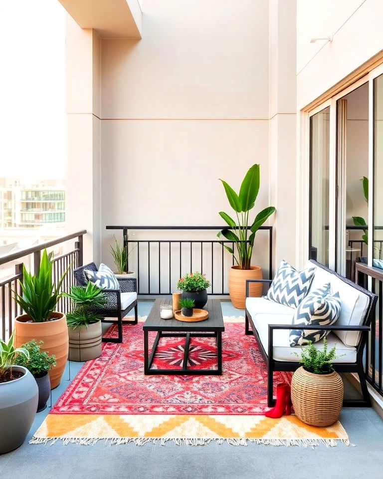 balcony floor with outdoor rug - 25 Balcony Flooring Ideas