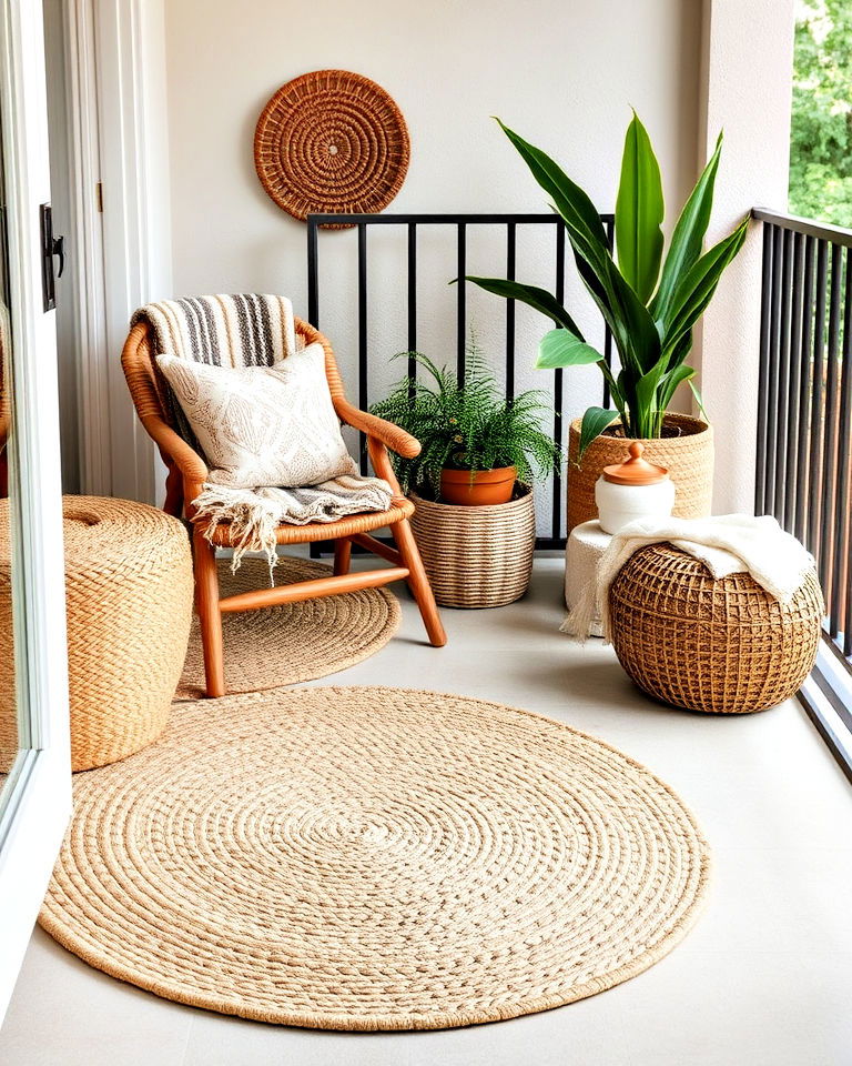 balcony floor with woven mat - 25 Balcony Flooring Ideas