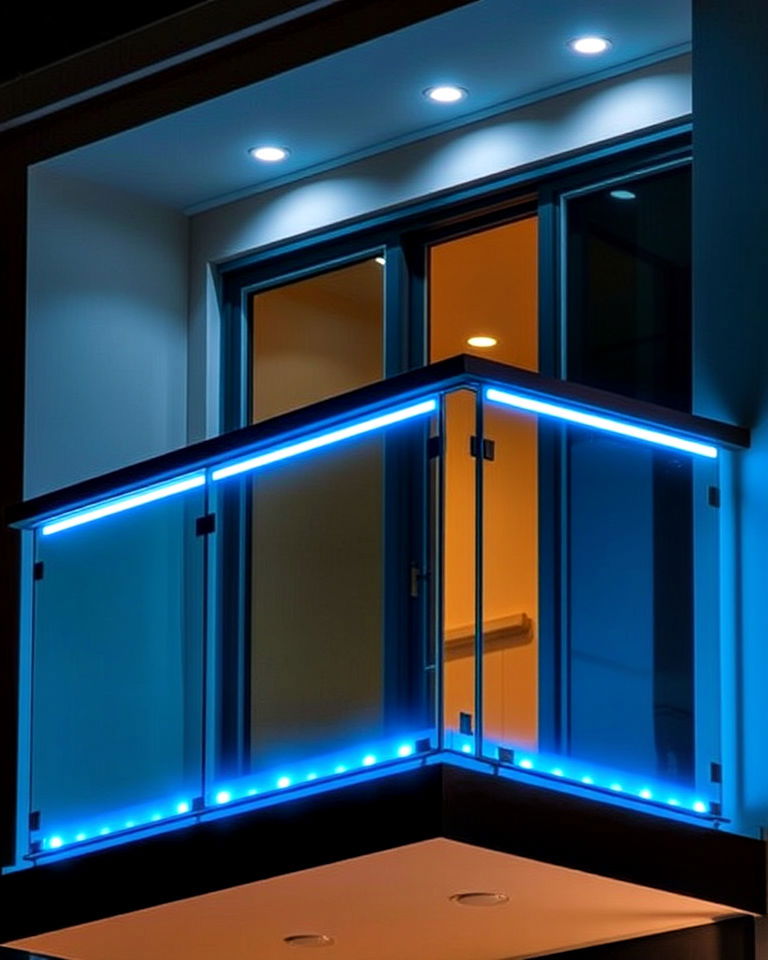 balcony glass railings with integrated led lighting - 25 Glass Balcony Design Ideas