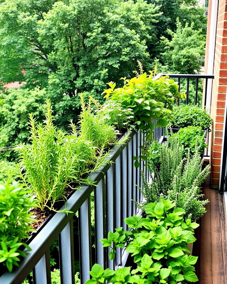 balcony railing with edible herb fence - 20 Balcony Herb Garden Ideas