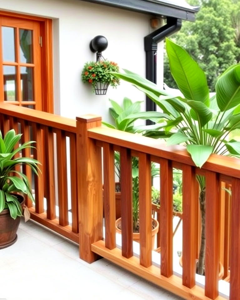 balcony railing with wooden balustrades - 25 Balcony Railing Design Ideas