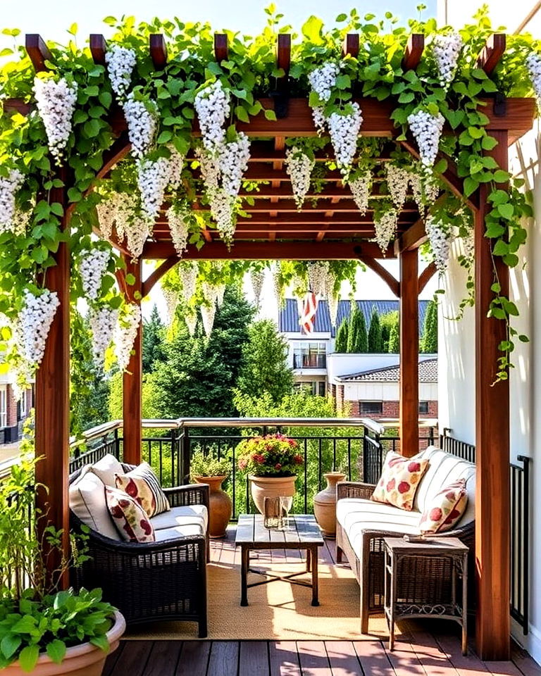 balcony shade with pergola style trellis - 20 Balcony Trellis Ideas