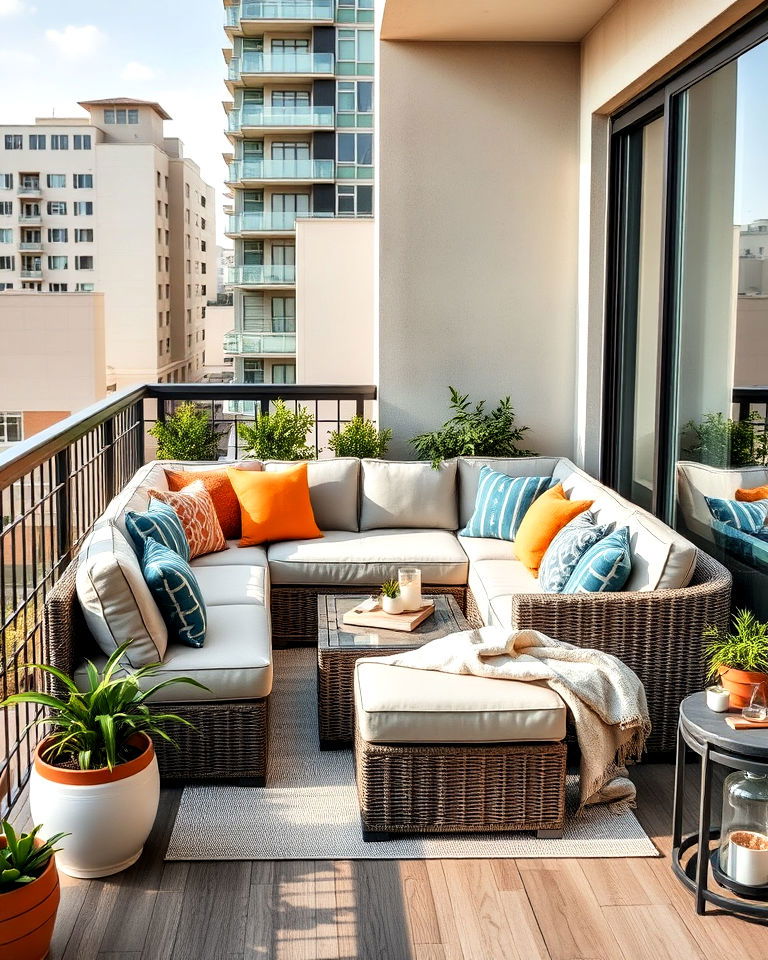 balcony space with cozy corner lounger - 25 Balcony Seating Ideas