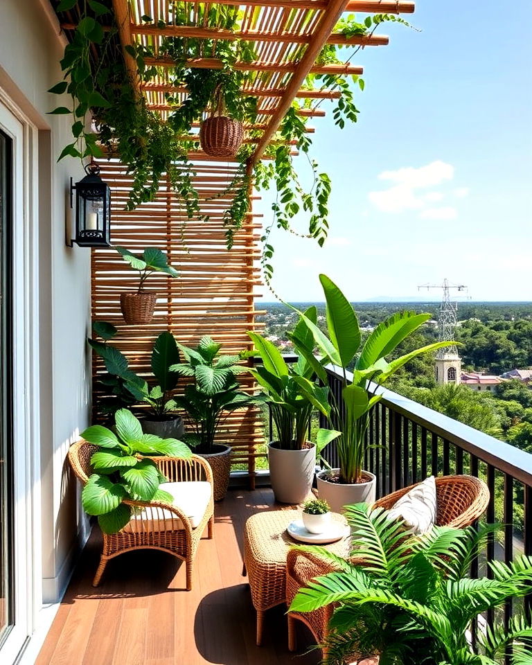 balcony with bamboo trellis for tropical vibes - 20 Balcony Trellis Ideas