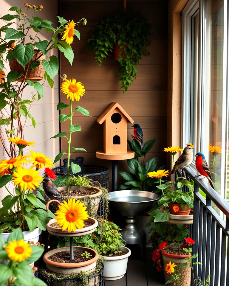 balcony with bird friendly garden - 40 Balcony Garden Ideas