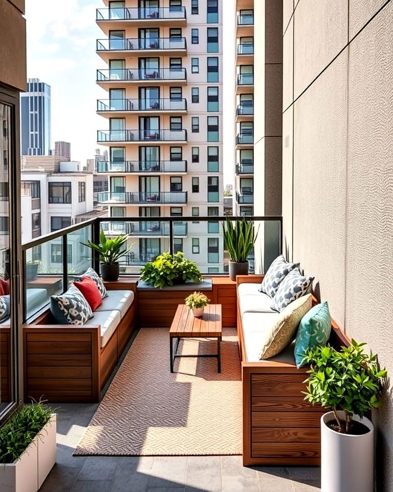 balcony with built in bench seating - 25 Balcony Seating Ideas