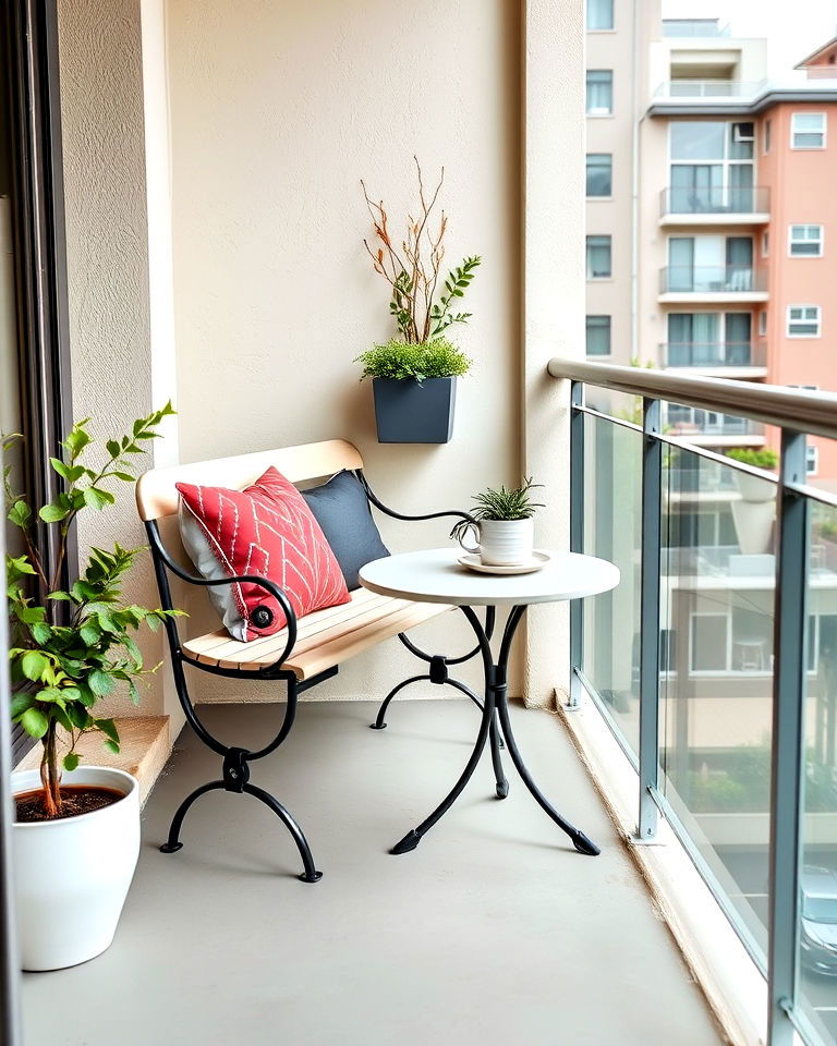 balcony with cafe style bench seating - 25 Balcony Seating Ideas