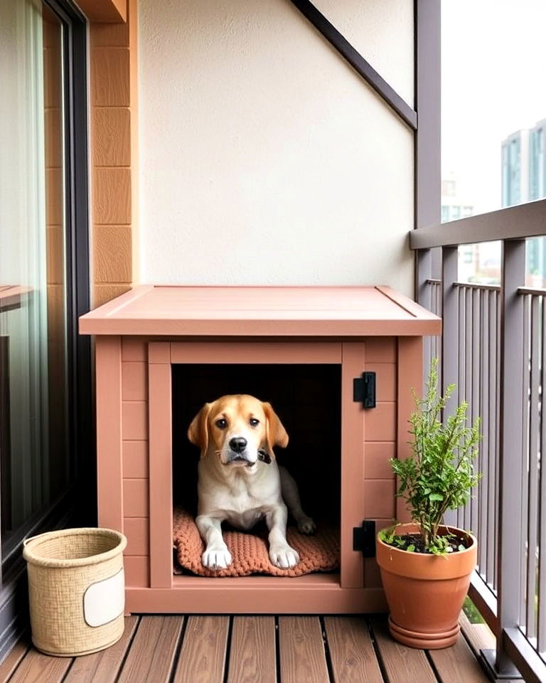 balcony with cozy dog house - 20 Dog Balcony Ideas