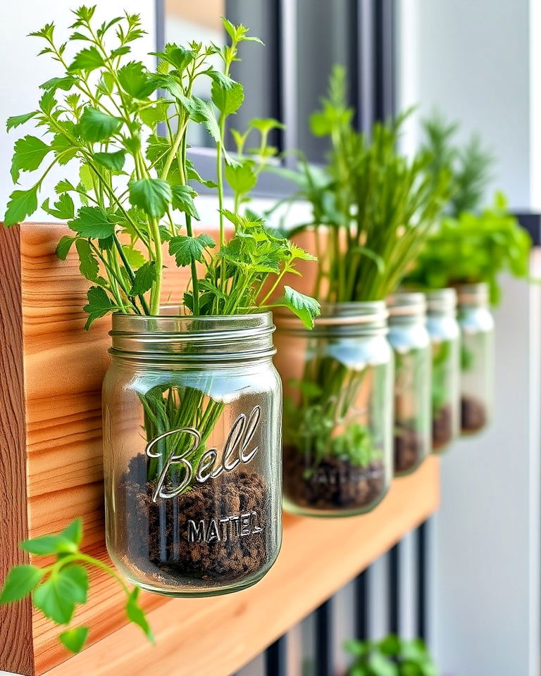 balcony with mason jar herb planters - 20 Balcony Herb Garden Ideas