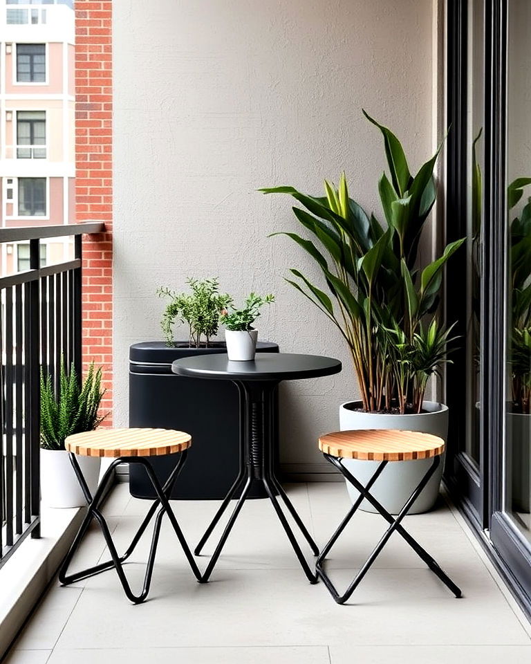 balcony with minimalist stools - 25 Balcony Seating Ideas