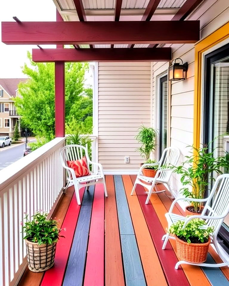 balcony with painted wood decking - 20 Balcony Deck Ideas