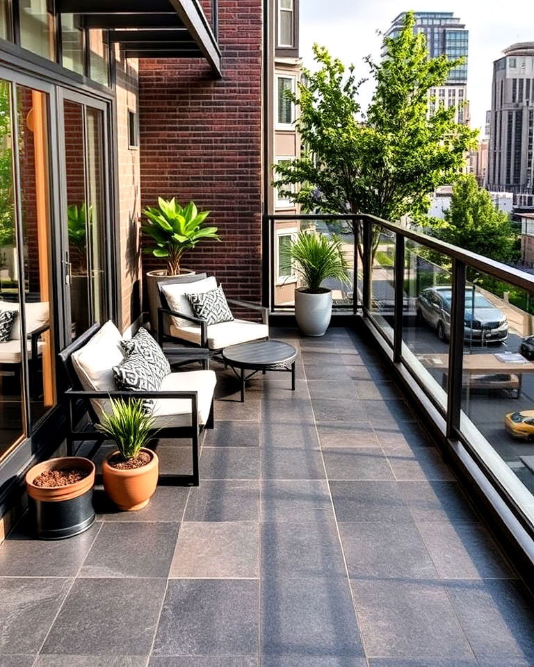 balcony with porcelain tiles for sleek durability - 20 Balcony Deck Ideas