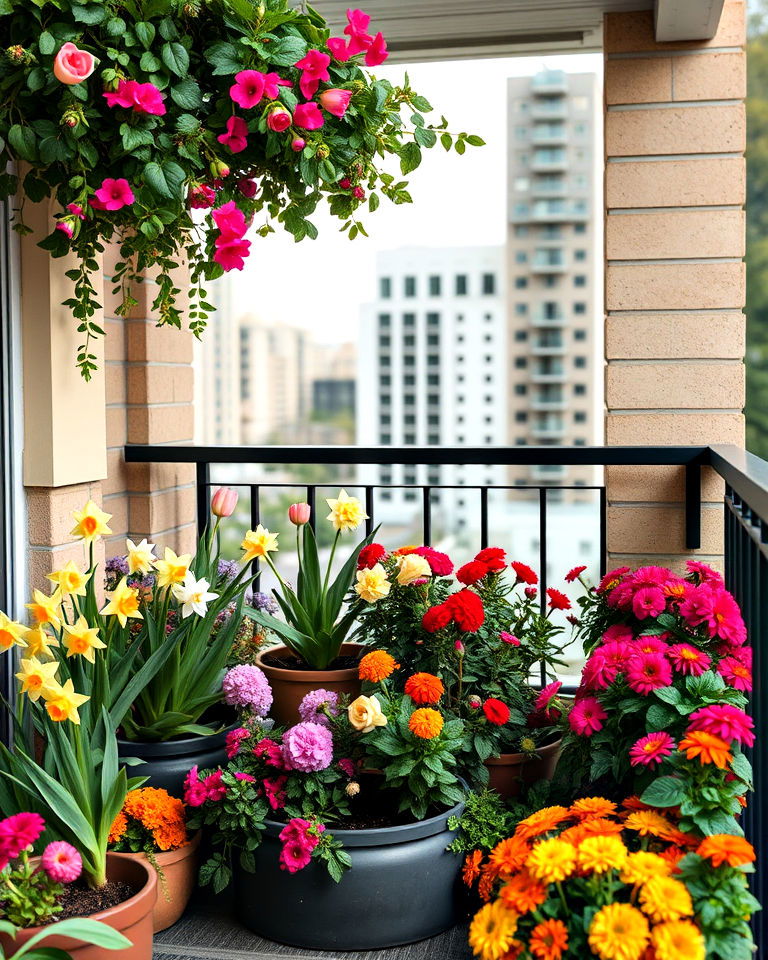 balcony with seasonal flower garden - 40 Balcony Garden Ideas
