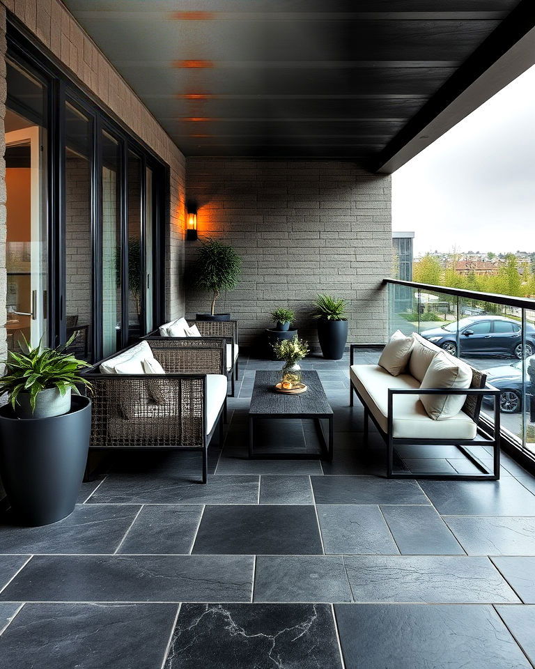 balcony with slate flooring - 25 Balcony Flooring Ideas