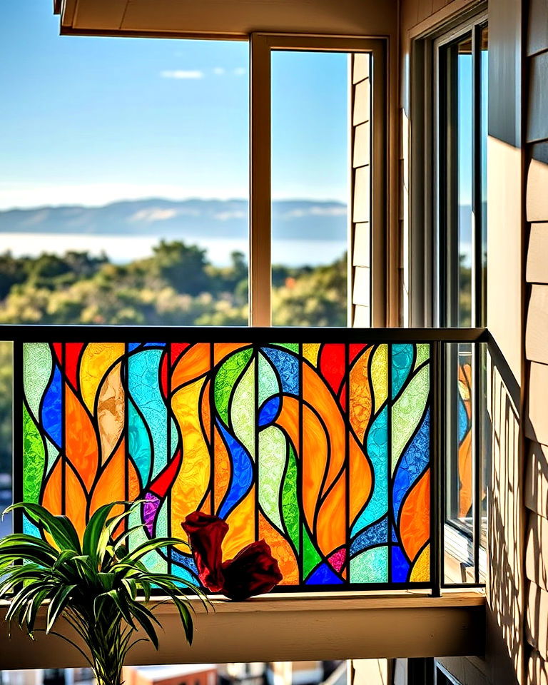 balcony with stained glass design - 25 Glass Balcony Design Ideas