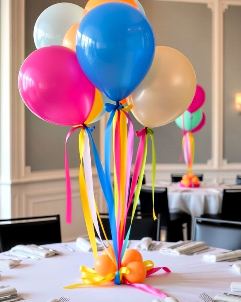 balloon and ribbon streamers as centerpieces - 25 Balloon Centerpiece Ideas