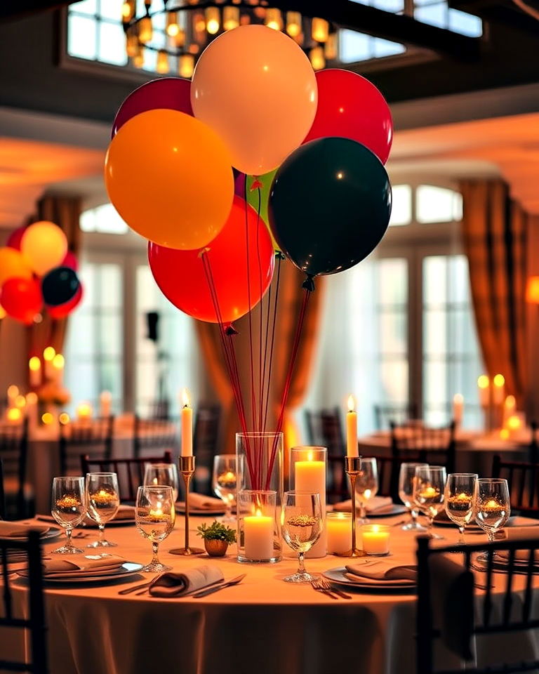 balloon centerpiece with candles combo - 25 Balloon Centerpiece Ideas