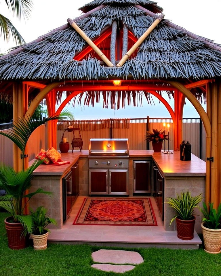 bamboo kitchen for tropical gazebo - 20 Outdoor Kitchen with a Gazebo Ideas