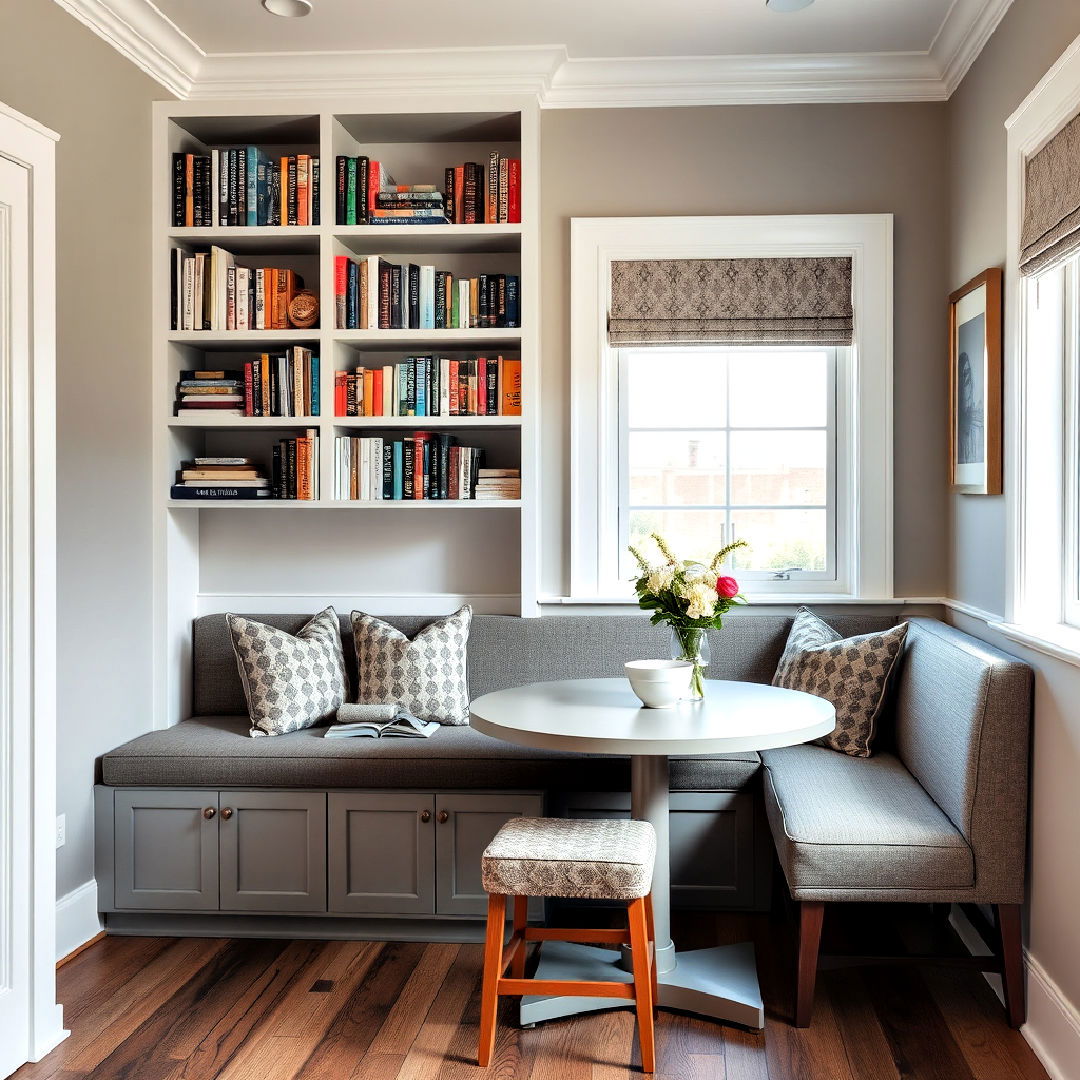 banquette seating with built in bookshelves - 40 Banquette Seating Ideas