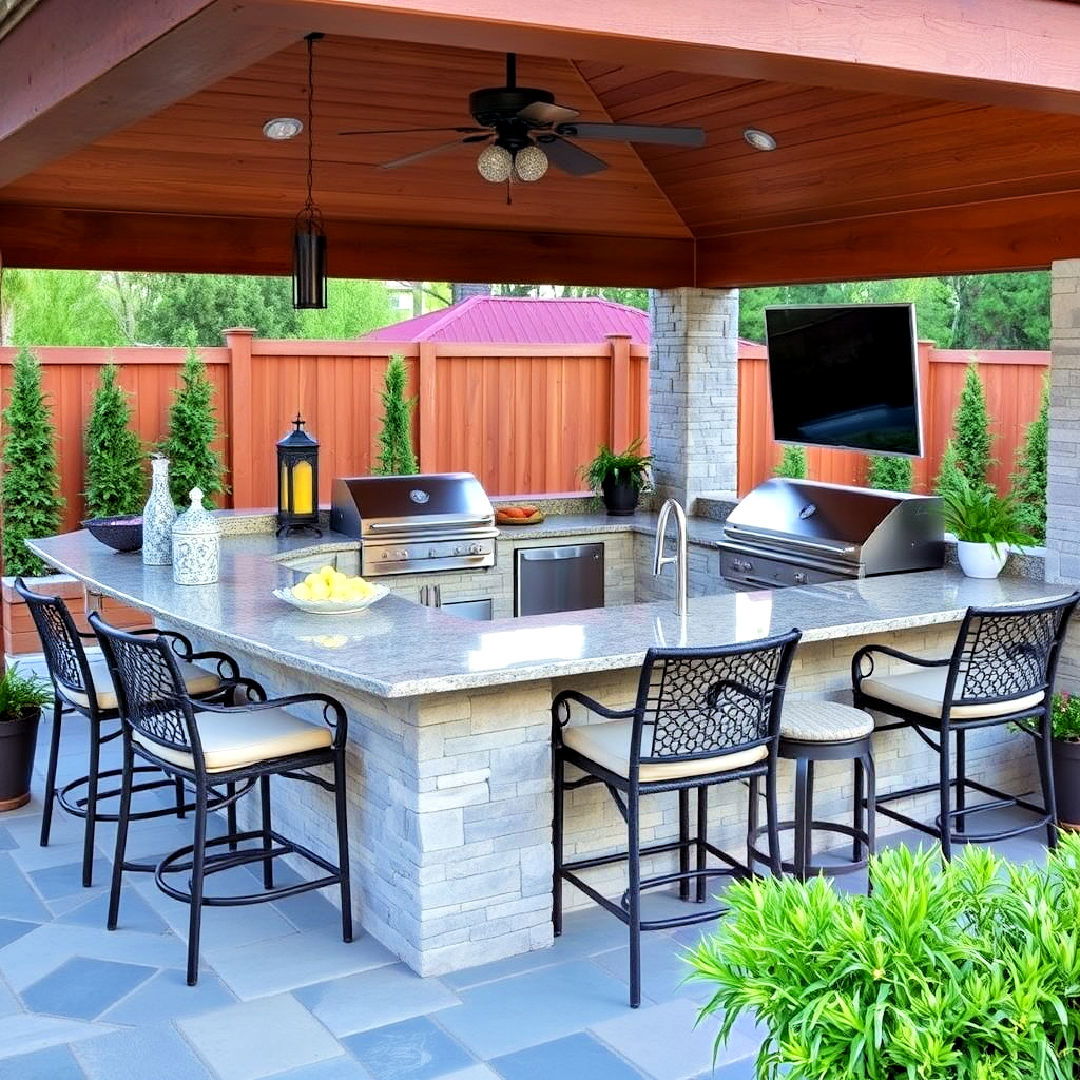 bar seating for l shaped kitchen - 20 L Shaped Outdoor Kitchen Ideas