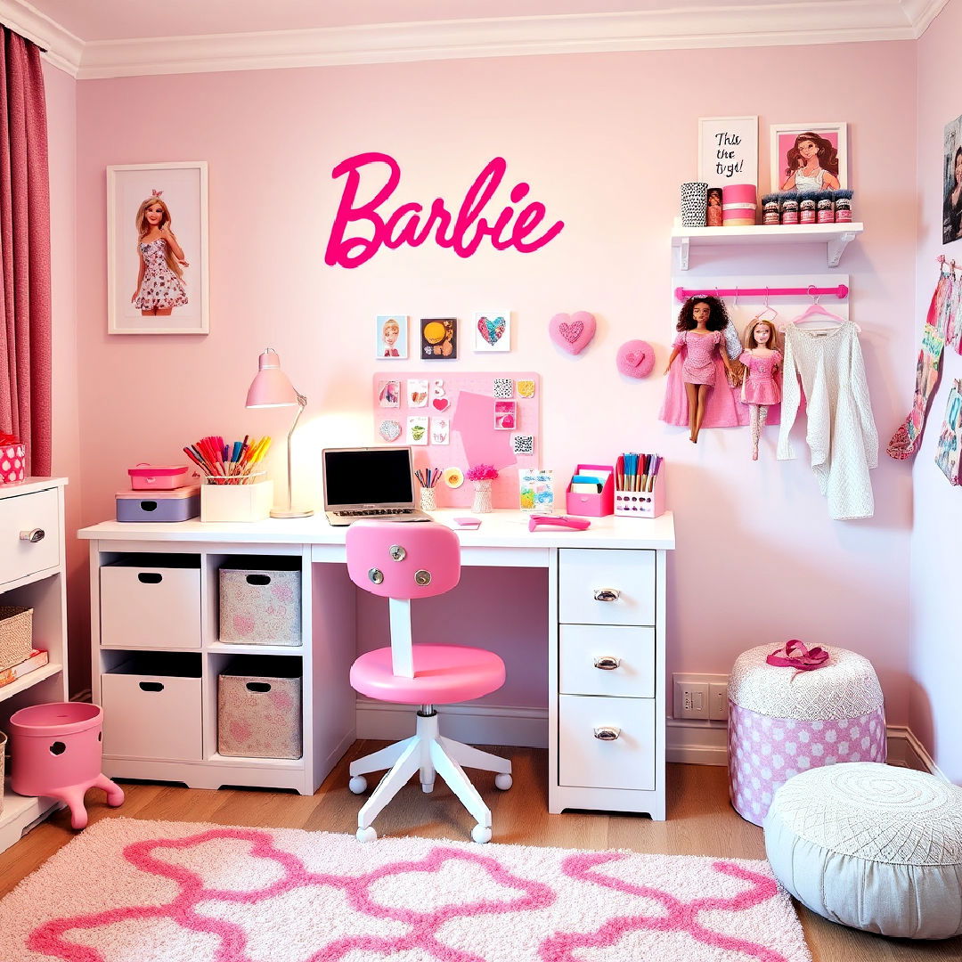 barbie inspired craft station set up - 25 Barbie Room Ideas