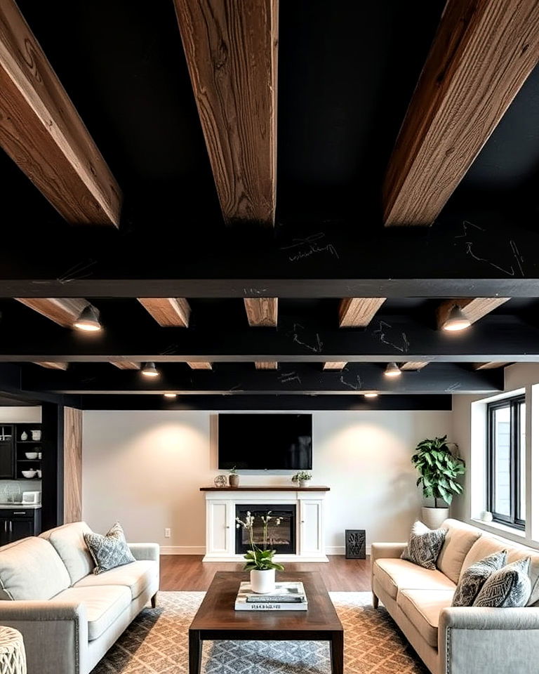 basement ceiling with painted beams - 25 Exposed Basement Ceiling Ideas