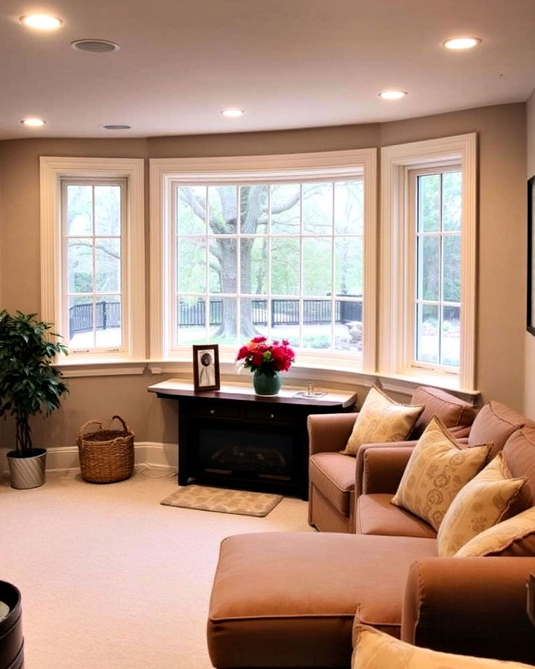 basement with bay window to add depth - 30 Basement Window Ideas