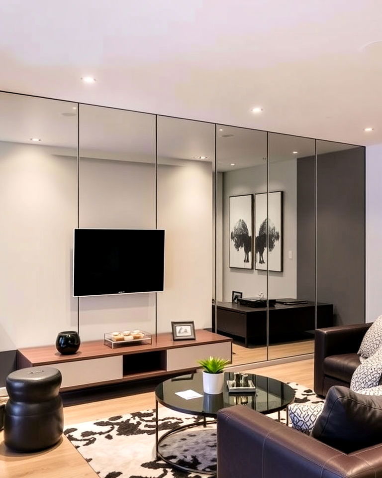 basement with mirrored wall panels - 15 Basement Accent Wall Ideas