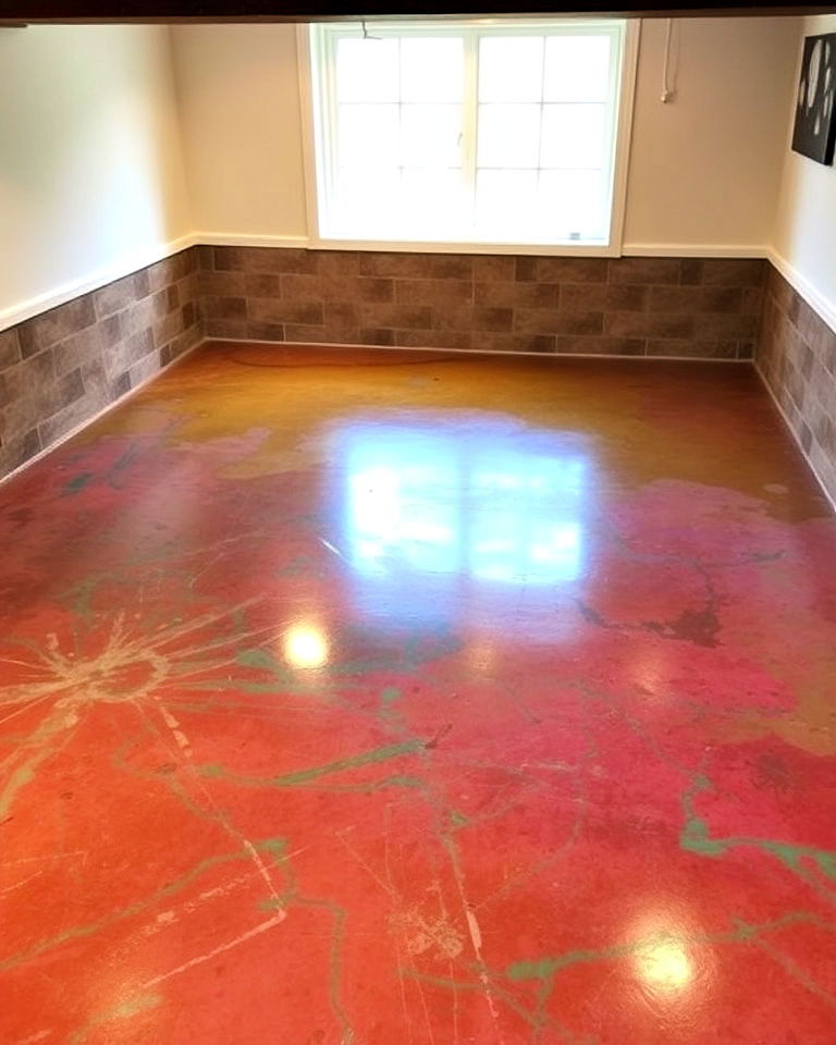 basement with stained concrete flooring - 20 Concrete Basement Floor Ideas