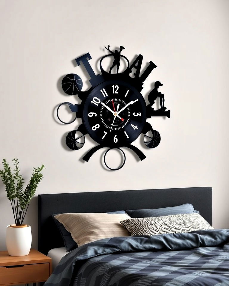 basketball vinyl record wall clock to add personality - 25 Basketball Room Decor Ideas