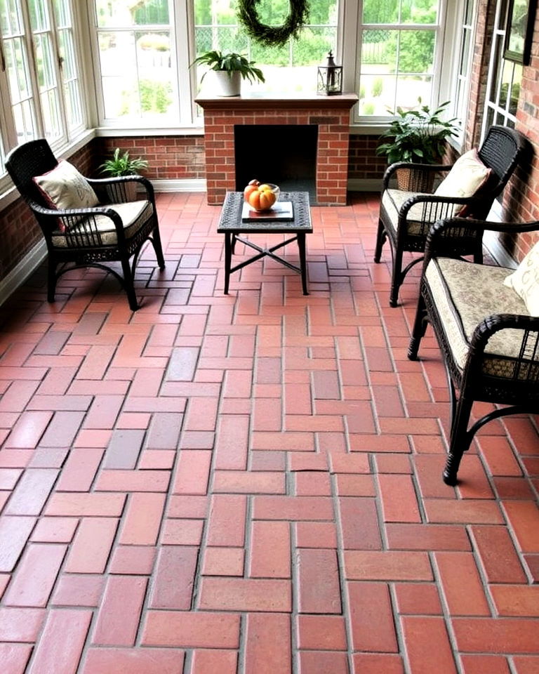basketweave brick pattern flooring - 20 Brick Floor Sunroom Ideas